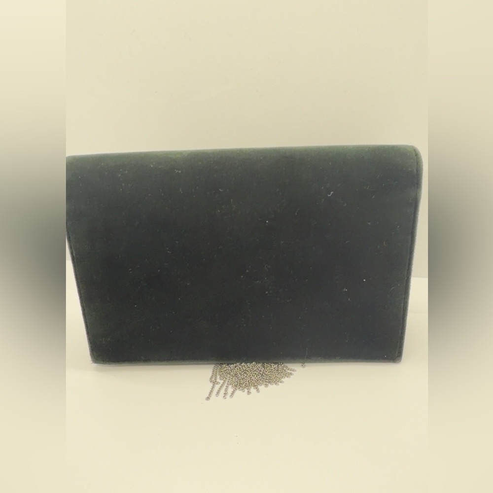 Yves Saint Laurent Dark Green Crystal Monogram Kate Tassel Clutch - Picture 5 of 7